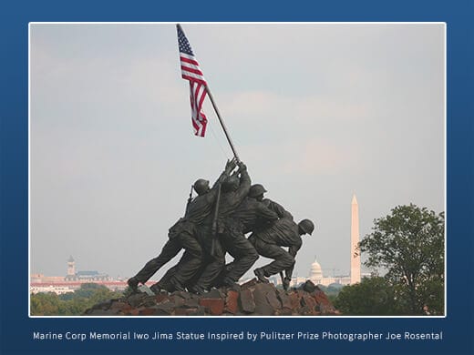Photograph of famous statue of marines raising the flag at Iwo Jima